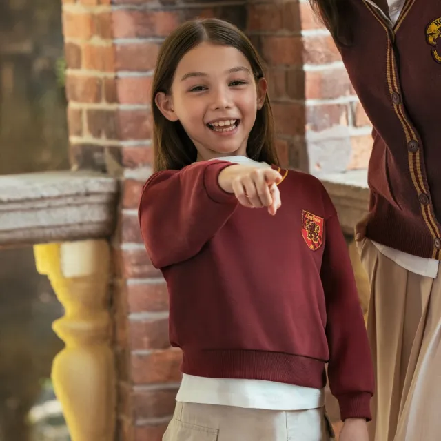 【GIORDANO 佐丹奴】童裝哈利波特授權假兩件長袖大學TEE Harry Potter系列(75 深紅)