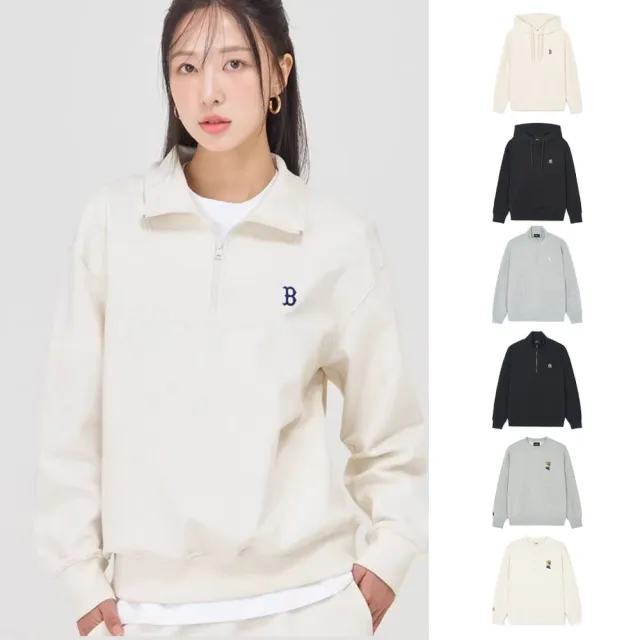 【MLB】小Logo連帽上衣 半拉鍊長袖大學T 紅襪/白襪/洋基隊(3AHDB0141/3AMTB0241-多款任選)
