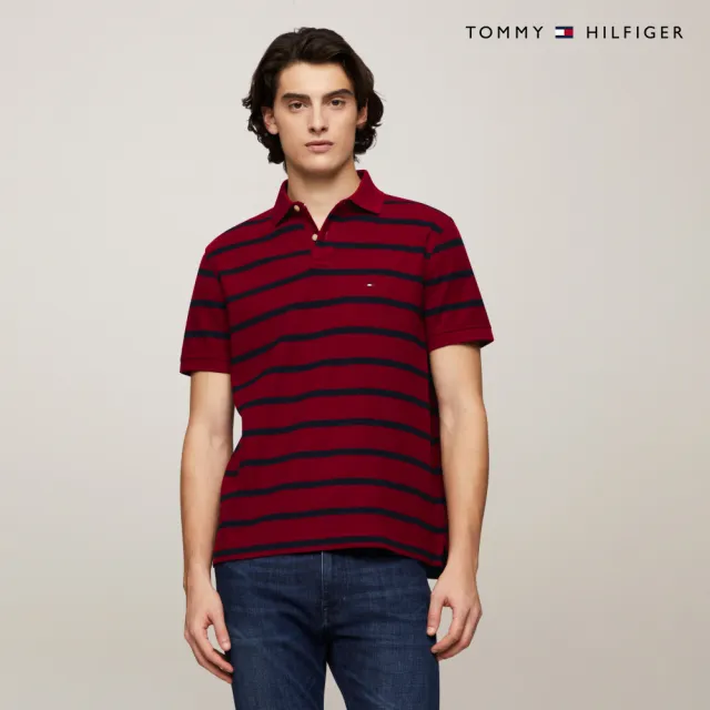 【TOMMY HILFIGER】官方旗艦館 精緻條紋彈性 Polo 衫_紅色