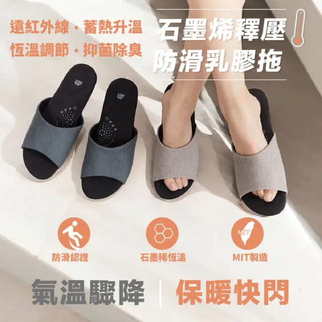 【伴佳家】石墨烯釋壓防滑乳膠拖(保暖拖鞋 居家拖鞋 室內拖鞋 止滑拖鞋 防滑拖鞋 台灣製造 彈性吸震設計)
