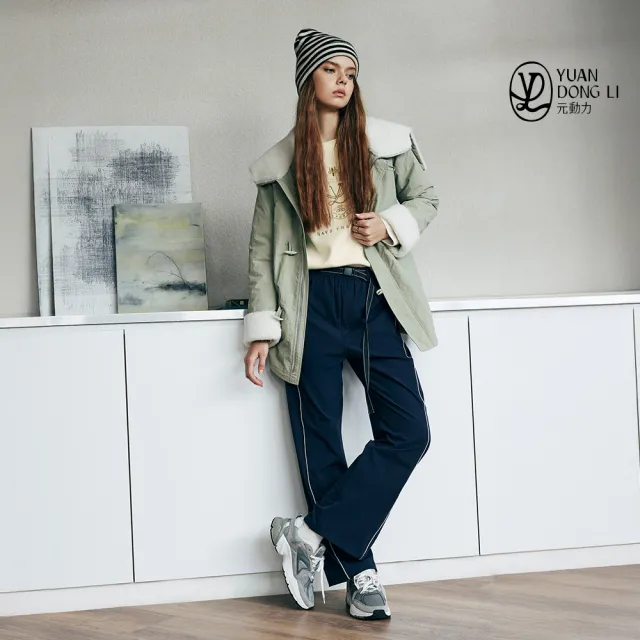 【YUANDONGLI 元動力】羔羊絨翻領長版鋪棉外套(淺綠;S-L;4254374106)