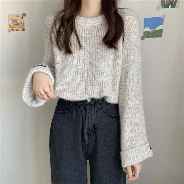【D.studio】韓版寬鬆溫柔風針織上衣(毛衣長袖上衣衣服保暖上衣冬天女裝秋冬女裝發熱衣長袖t恤W639)