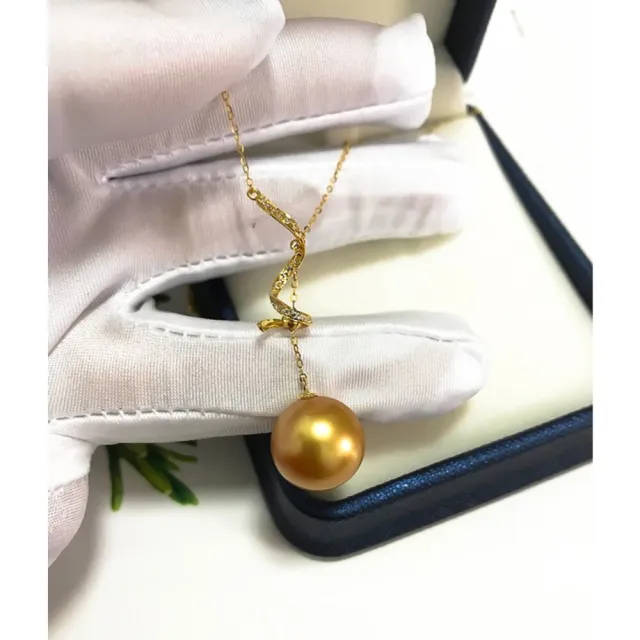 【La Corser】12-13mm 天然海水 南洋金珠 18K金 吊墜 項鍊 濃金色珍珠 正圓 強光珍珠 優雅 百搭日常