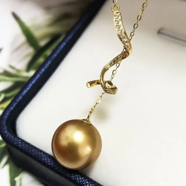 【La Corser】12-13mm 天然海水 南洋金珠 18K金 吊墜 項鍊 濃金色珍珠 正圓 強光珍珠 優雅 百搭日常