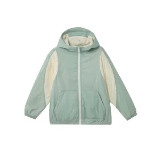 【GIORDANO 佐丹奴】童裝輕量內刷毛連帽外套(81 陰影綠X奶白)