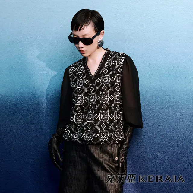 【KERAIA 克萊亞】美杜莎的秘密刺繡雪紡上衣