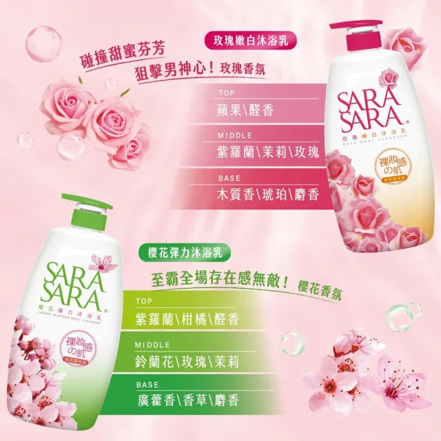 【SARA SARA 莎啦莎啦】香氛沐浴乳-1000gx3(新品-拋光沁涼/緊膚/小蒼蘭/櫻花/玫瑰/撩心木蘭香/茉莉 任選)