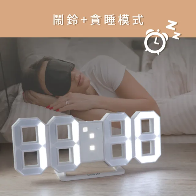 【KINYO】立體LED數字鐘 電子鐘 時鐘 掛鐘 鬧鐘(USB插電 可拆式立架 TD-395)