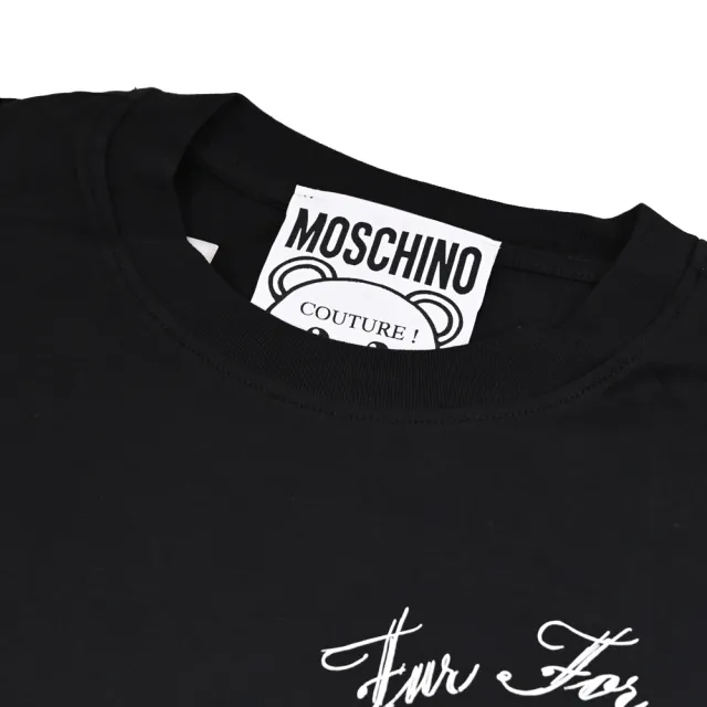 【MOSCHINO】簡約經典電繡小熊插畫LOGO棉質短T恤(黑)