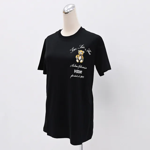 【MOSCHINO】簡約經典電繡小熊插畫LOGO棉質短T恤(黑)