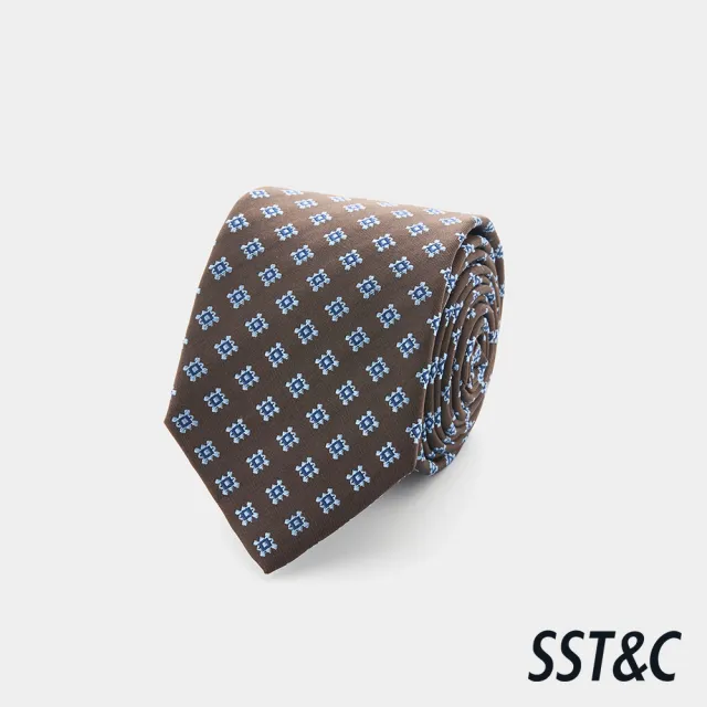 【SST&C】男款咖藍小格子窄版真絲領帶-825211261111(限時85折)