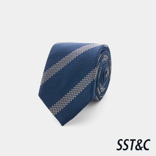 【SST&C】男款藍米大條紋窄版真絲領帶-825211261301(限時85折)