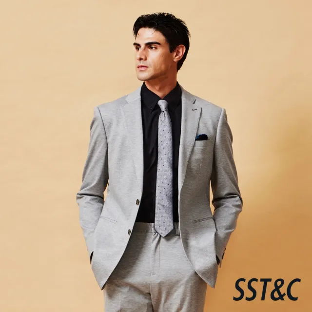 【SST&C】男款灰色幾何窄版真絲領帶-825211261341(季末65折)
