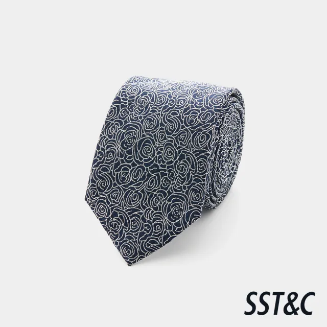 【SST&C】男款藏青玫瑰窄版真絲領帶-825211261351(新品8折)