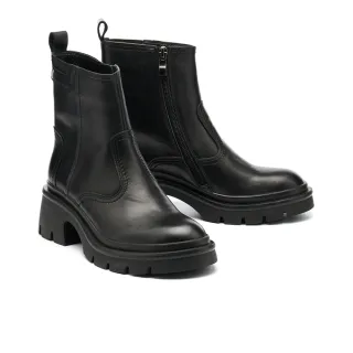 【MELROSE】美樂斯 簡約率性純色牛皮厚底短靴(黑)