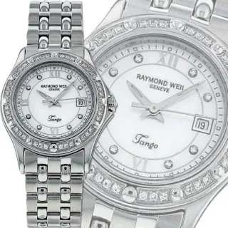 【瑞士Raymond Weil蕾蒙威】Tango探戈系列 44真鑽珍珠母貝面精鋼石英女款29㎜ R01(5390-STS-00995)