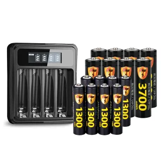 【KOTSURU】8馬赫 3號/AA 4號/AAA 1.5V鋰電池 3700mWh 1300mWh 各8入 搭配 3號/4號通用 液晶顯示充電器