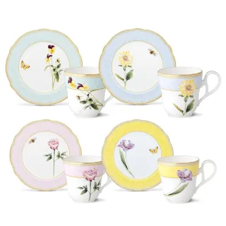 【NORITAKE】法式風情金邊骨瓷-日光香頌下午茶馬克杯+點心盤-四色任選(原廠禮盒)