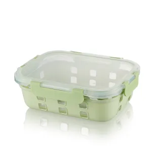 【KINYO】PP蓋全可拆矽膠耐熱玻璃保鮮盒 1050ML(耐熱保鮮盒 便當盒 保鮮收納 止滑 防撞 隔熱 可微波)