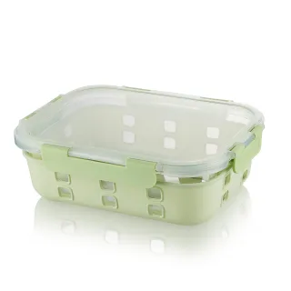 【KINYO】PP蓋全可拆矽膠耐熱玻璃保鮮盒 1520ML(耐熱保鮮盒 便當盒 保鮮收納 止滑 防撞 隔熱 可微波)