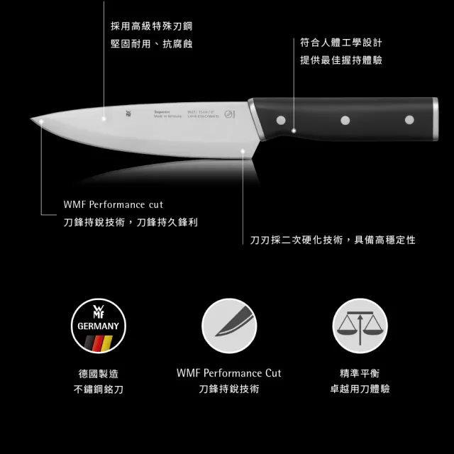【WMF】德國製 Sequence 六件組(含主廚刀/片肉刀/麵包刀/蔬果刀/剪刀/刀座)