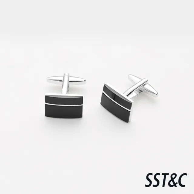 【SST&C】男女同款 黑曜石銀框袖釦-825213311051(換季55折)