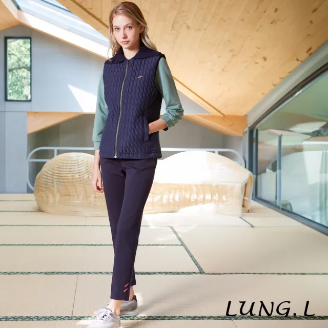 【LUNG.L 林佳樺】LS95D50 藍色鋪棉拼接針織領女裝背心(秋冬新品 加大尺碼 保暖)