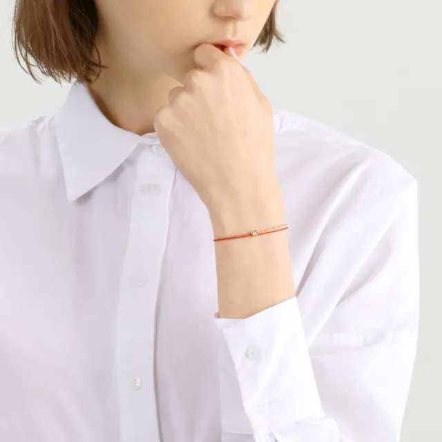 【PROMESSA】同心 18K玫瑰金咖啡鑽紅繩手鏈(17cm)
