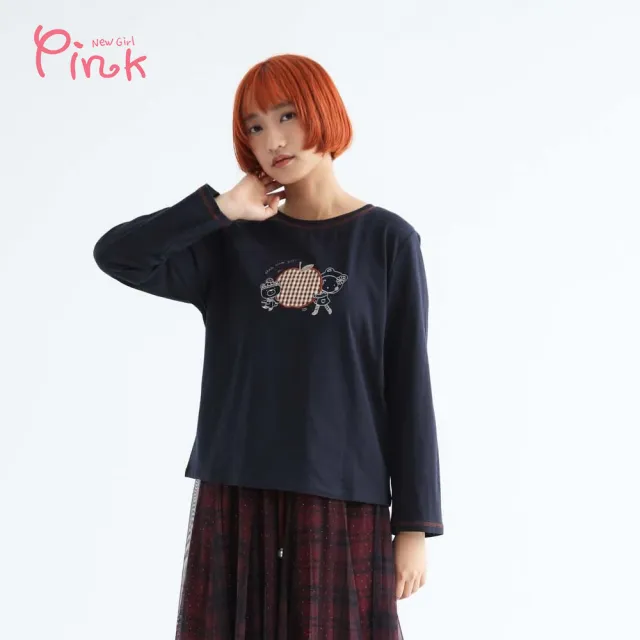 【PINK NEW GIRL】圓領格紋小蘋果T恤 Z1314AD(2色)
