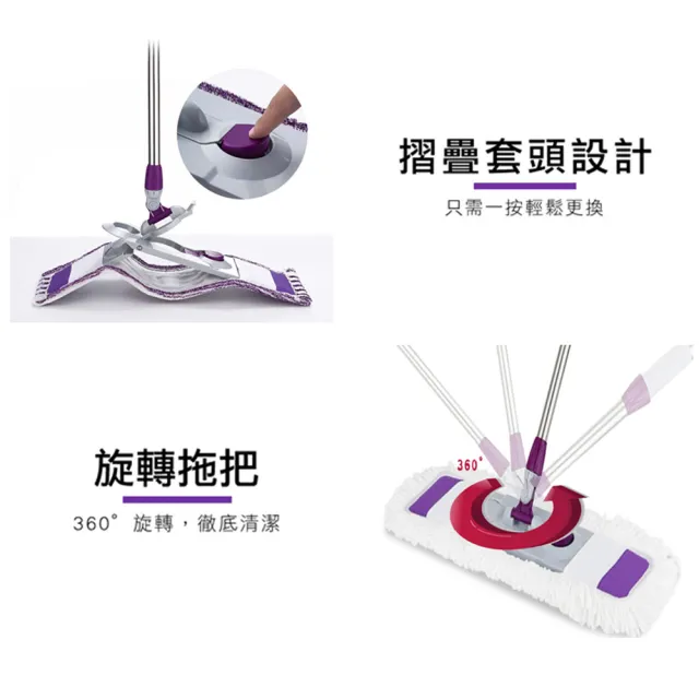 【VICTORY】乾濕兩用雙效扣式大平板拖把-1拖5替換布(超細纖維 棉紗 吸水 除塵 去汙 輕量 快速替換)