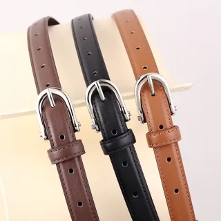 【MoonDy】皮帶 腰帶 真皮腰帶 女生皮帶 針扣皮帶 細腰帶 牛皮腰帶 金扣皮帶 穿搭配飾 圓頭皮帶