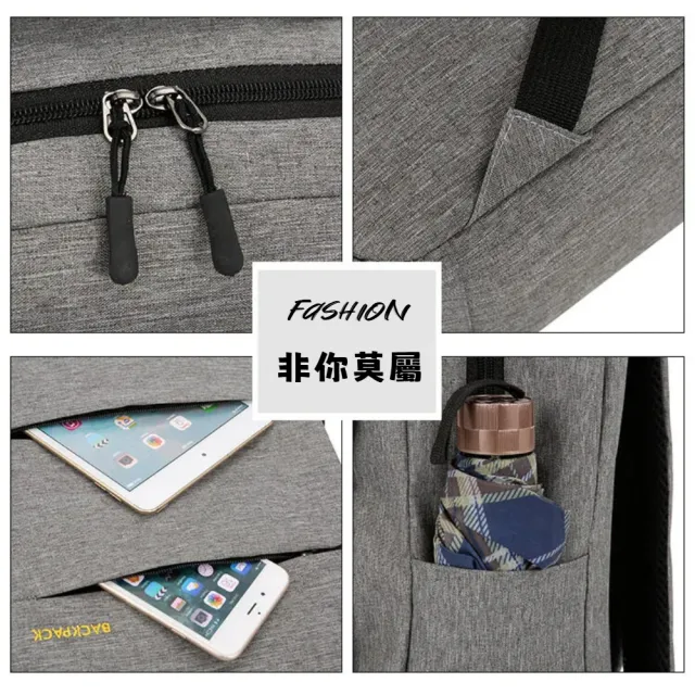 【A&R】雙11 三件組 超值時尚USB充電背包組 藍色(斜背包 後背包 手拿包 收納 防潑水 商務 旅行  