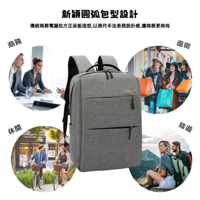 【A&R】雙11 三件組 超值時尚USB充電背包組 藍色(斜背包 後背包 手拿包 收納 防潑水 商務 旅行  