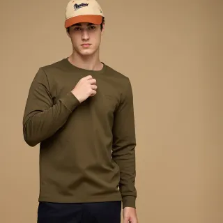 【NAUTICA】官方旗艦 男裝 品牌LOGO印花休閒長袖T恤(橄欖綠色)
