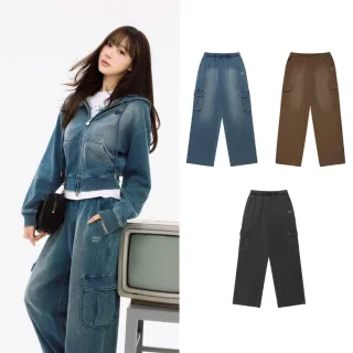 【Wacky WiLLY】官方旗艦館 女款牛仔水洗口袋寬褲(WMS長褲 休閒褲 GISELLE同款 藍/棕/灰色)