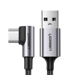 【綠聯】USB-A to USB-C 快充傳輸線 金屬編織L型/電競專用版 2M(充電線/編織線/3A快充/Type-C)