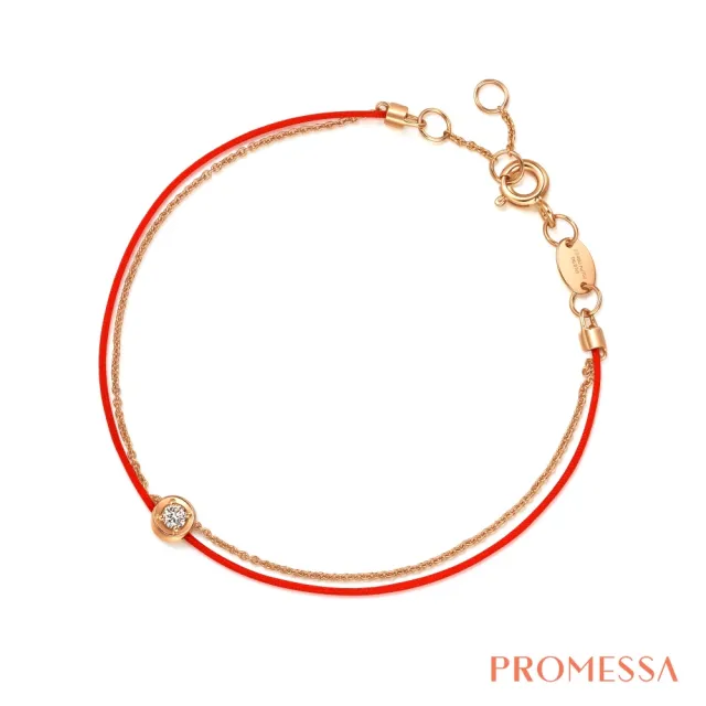 【PROMESSA】同心 18K玫瑰金咖啡鑽紅繩手鍊(19cm)
