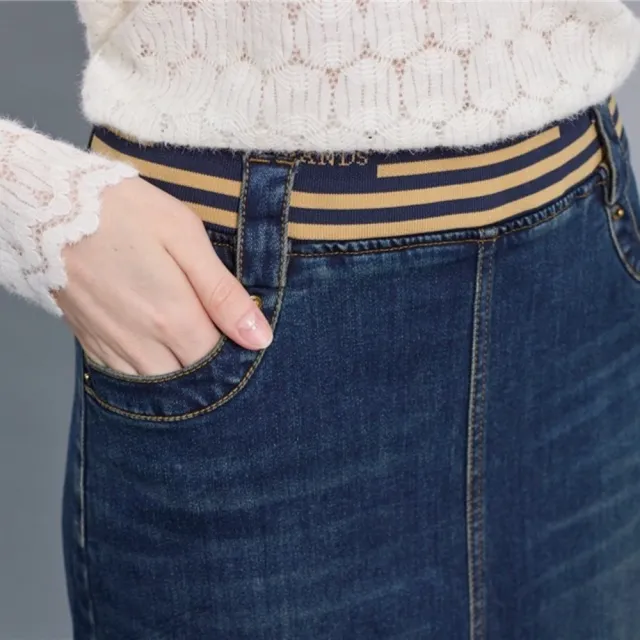 【SuperWands】細搖絨時尚丹寧裙