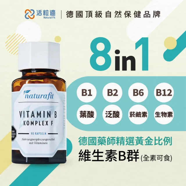 【Natural Fit 活粒適】維生素B群 六入組 90粒/入(素食維他命B群 B1 B6 B12 葉酸 泛酸 菸鹼酸 生物素)