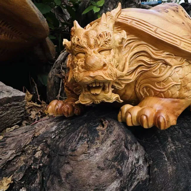 桃花源創意工坊】祥瑞龍龜木雕擺件雕刻工藝品家居飾品(木雕) - momo
