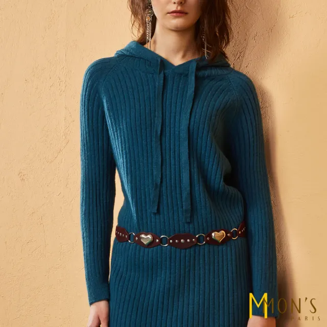 【MON’S】坑條連帽慵懶風針織洋裝(直)