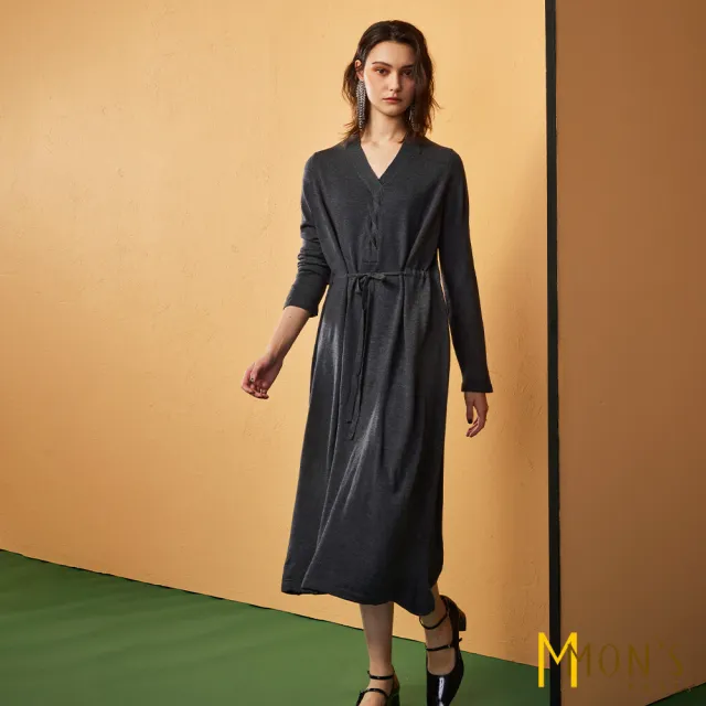 【MON’S】天絲羊毛拉繩針織洋裝(直)