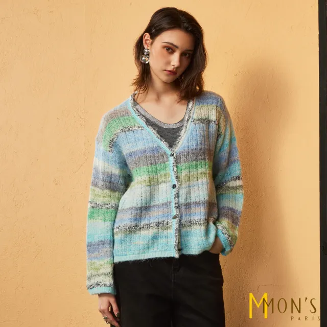 【MON’S】彩霞漸層小香風針織外套(直)