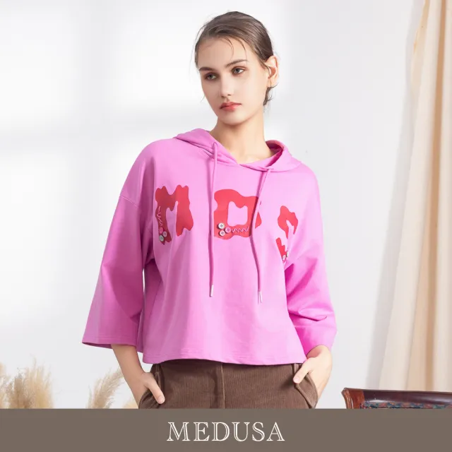 【MEDUSA 曼度莎】現貨-亮彩字母寬鬆傘襬帽T（F）｜連帽上衣 大學T 街頭休閒 韓系帽T(701-53101)