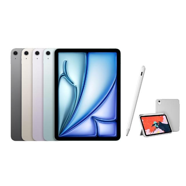 【Apple】2025 iPad Air M3晶片/11吋/WiFi/256G 平板電腦(A04 Plus觸控筆+三折筆槽殼+鋼化保貼組)