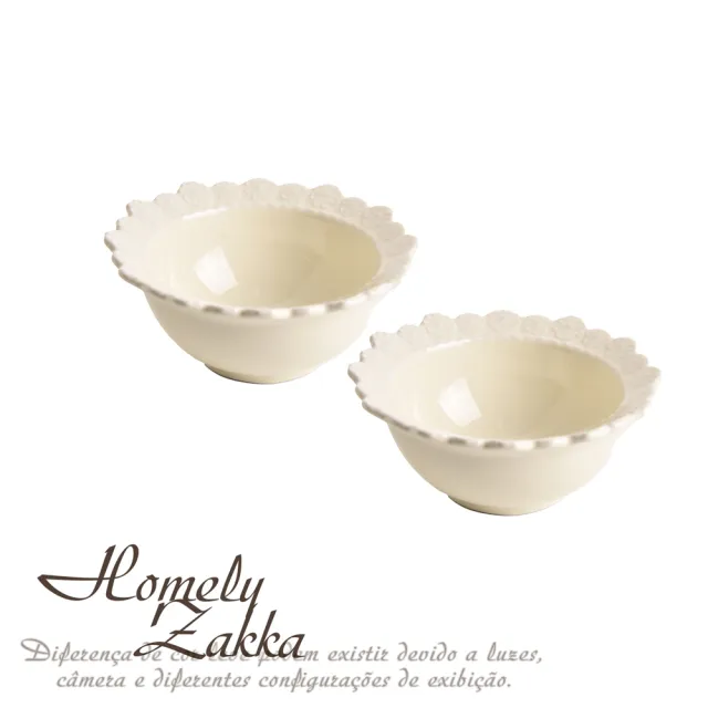 【Homely Zakka】法式浪漫花邊浮雕陶瓷圓形飯碗2件組_2色任選(湯盤 餐具 餐盤 盤子 器皿 碗盤)