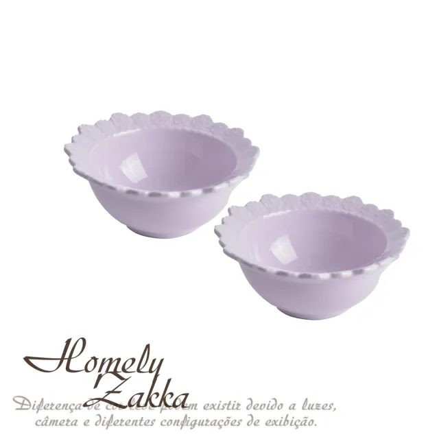 【Homely Zakka】法式浪漫花邊浮雕陶瓷圓形飯碗2件組_2色任選(湯盤 餐具 餐盤 盤子 器皿 碗盤)