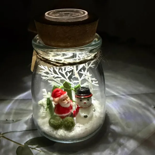【A-ONE 匯旺】聖誕老公公+雪人 手作盆栽瓶 含2顆綠藻 白光LED 150ml布丁杯 DIY綠藻球水草微景觀