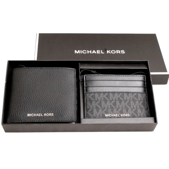 【Michael Kors】情人節送禮精選 MK禮盒 皮革8卡短夾禮盒附一卡片夾/男皮夾/男短夾/MK男短夾/MK短夾(黑色)