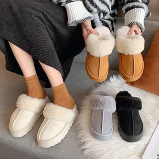 【Alberta】4.5CM 厚底半包雪靴 保暖雪地靴 秋冬一腳蹬毛毛鞋